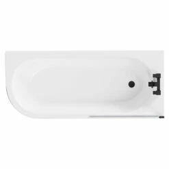 Arc 1700mm X 750mm Right Hand Curved Shower Bath With Matt Black Bath Screen And White Acrylic Front Bath Panel