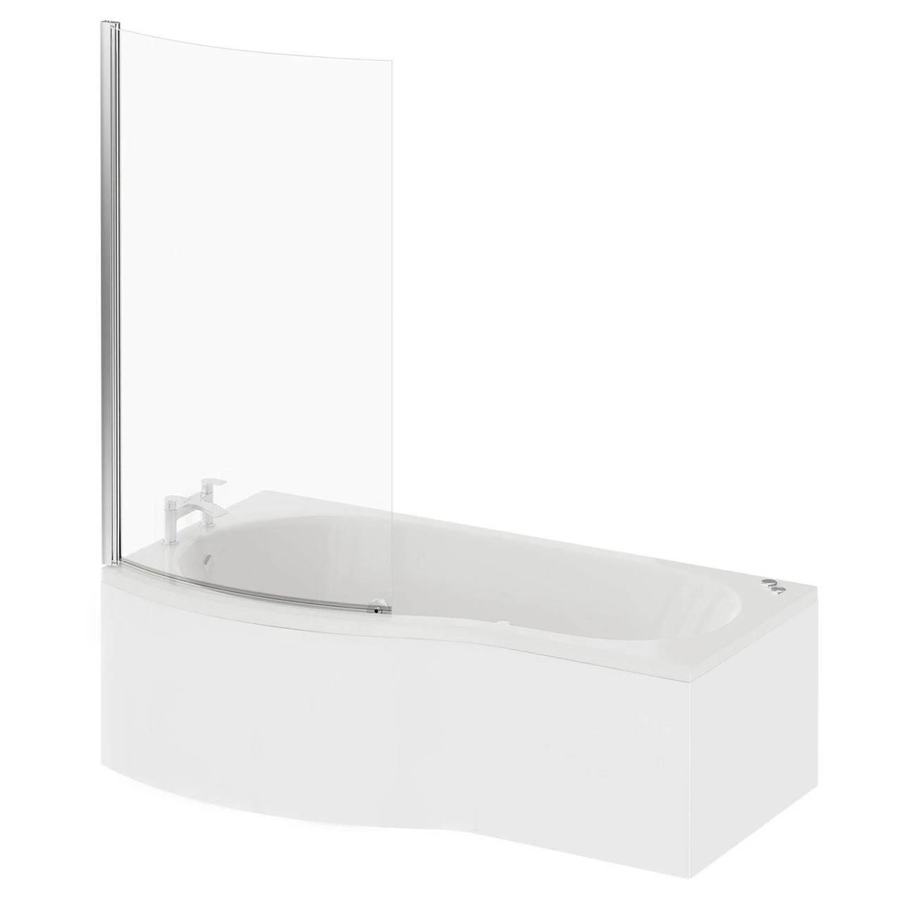 Bayou 1700mm 12 Jet Chrome V-Tec Left Hand B Shaped Whirlpool Shower Bath With Bath Screen And Front Bath Panel 4 Bayou 1700mm 12 Jet Chrome V-Tec Left Hand B Shaped Whirlpool Shower Bath With Bath Screen And Front Bath Panel - Image 2