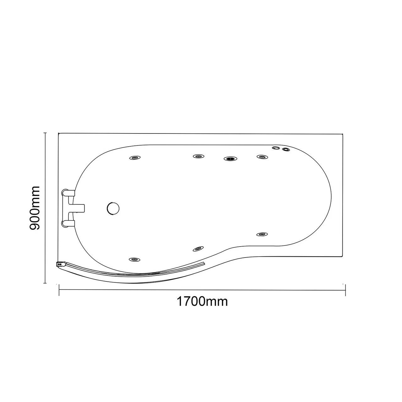 Bayou 1700mm 6 Jet Chrome Flat Jet Left Hand B Shaped Whirlpool Shower Bath With Bath Screen And Front Bath Panel 8 Bayou 1700mm 6 Jet Chrome Flat Jet Left Hand B Shaped Whirlpool Shower Bath With Bath Screen And Front Bath Panel - Image 6