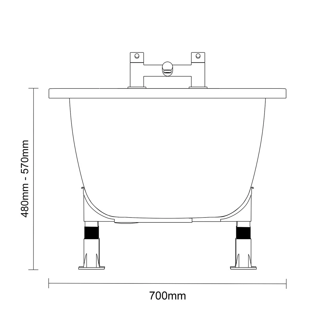 Cassia 1200mm X 700mm Straight Single Ended Steel Bath With 2 Tap Holes Including Legs - Image 6