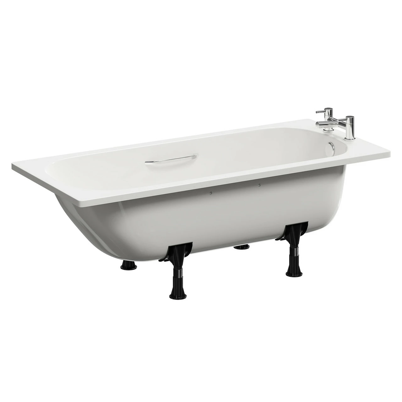 Cassia 1600mm X 700mm Anti Slip Straight Single Ended Steel Bath With Chrome Grips And 2 Tap Holes Including Legs 5 Cassia 1600mm X 700mm Anti Slip Straight Single Ended Steel Bath With Chrome Grips And 2 Tap Holes Including Legs - Image 3