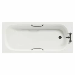 Cassia 1600mm X 700mm Anti Slip Straight Single Ended Steel Bath With Matt Black Grips And 2 Tap Holes Including Legs