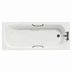Cassia 1700mm X 700mm Anti Slip Straight Single Ended Steel Bath With Matt Black Grips And 2 Tap Holes Including Legs