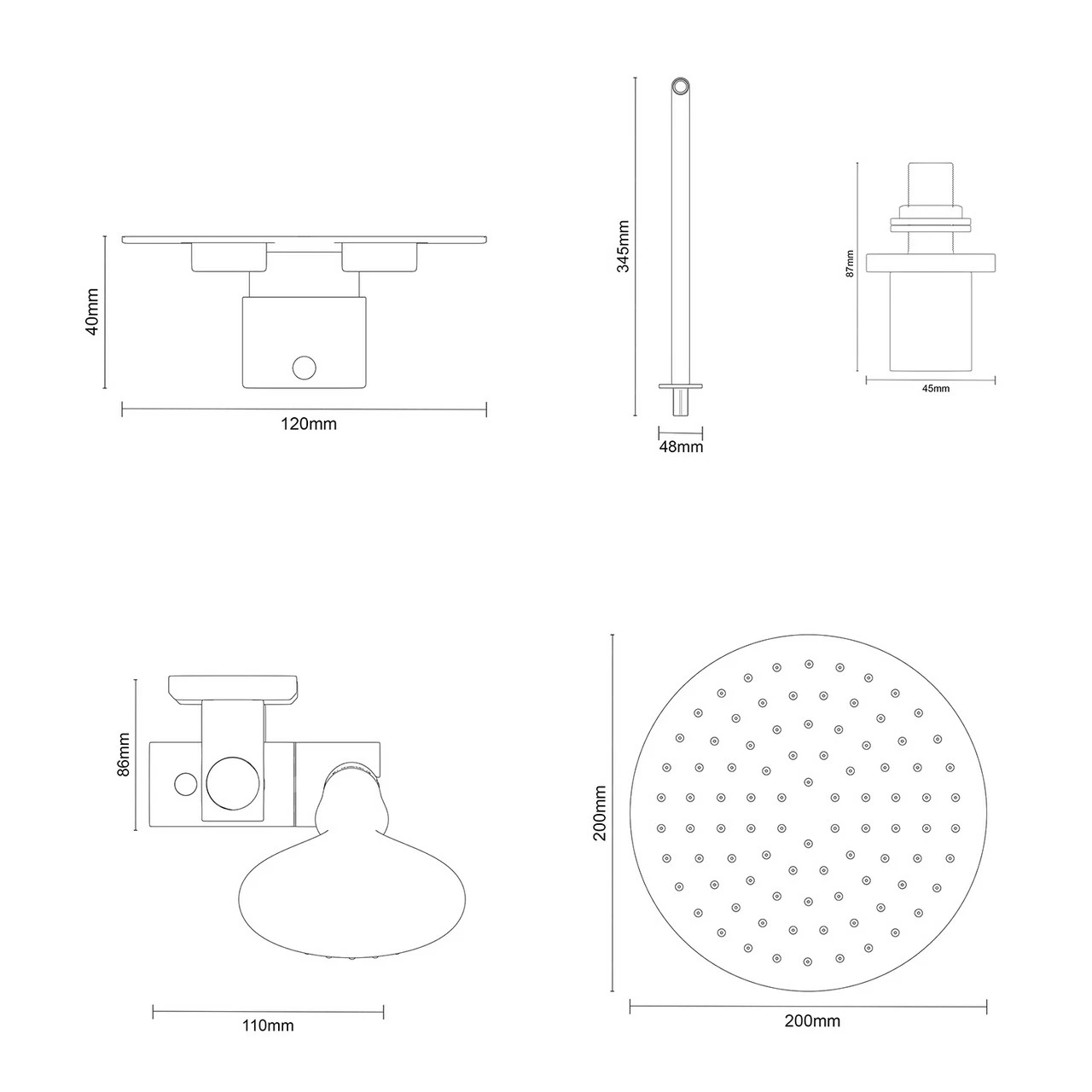 Windsor. Circo Polished Chrome Concealed Push Button Twin Thermostatic Shower Valve And 200mm Round Fixed Head With Wall Arm And Clyde Slide Rail Kit With Round Elbow - 2 Outlet 8 Windsor. Circo Polished Chrome Concealed Push Button Twin Thermostatic Shower Valve And 200mm Round Fixed Head With Wall Arm And Clyde Slide Rail Kit With Round Elbow - 2 Outlet - Image 6