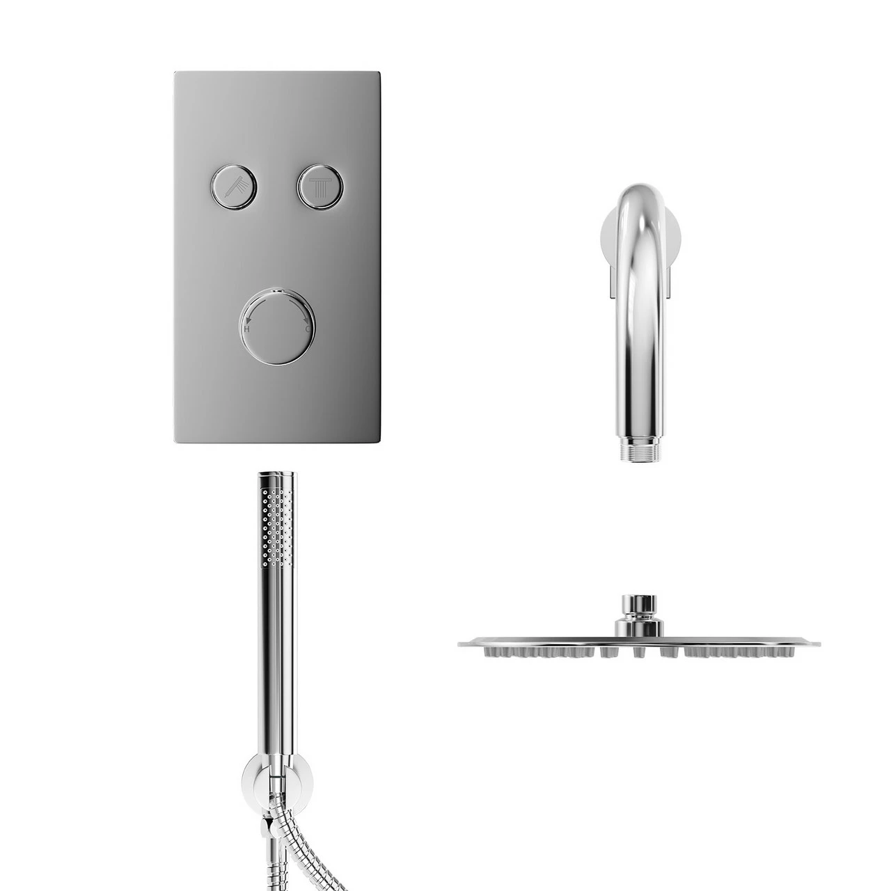 Circo Polished Chrome Concealed Push Button Twin Thermostatic Shower Valve Including Round Fixed Shower Head And Round Shower Outlet Holder With Kit - 2 Outlet 6 Circo Polished Chrome Concealed Push Button Twin Thermostatic Shower Valve Including Round Fixed Shower Head And Round Shower Outlet Holder With Kit - 2 Outlet - Image 4