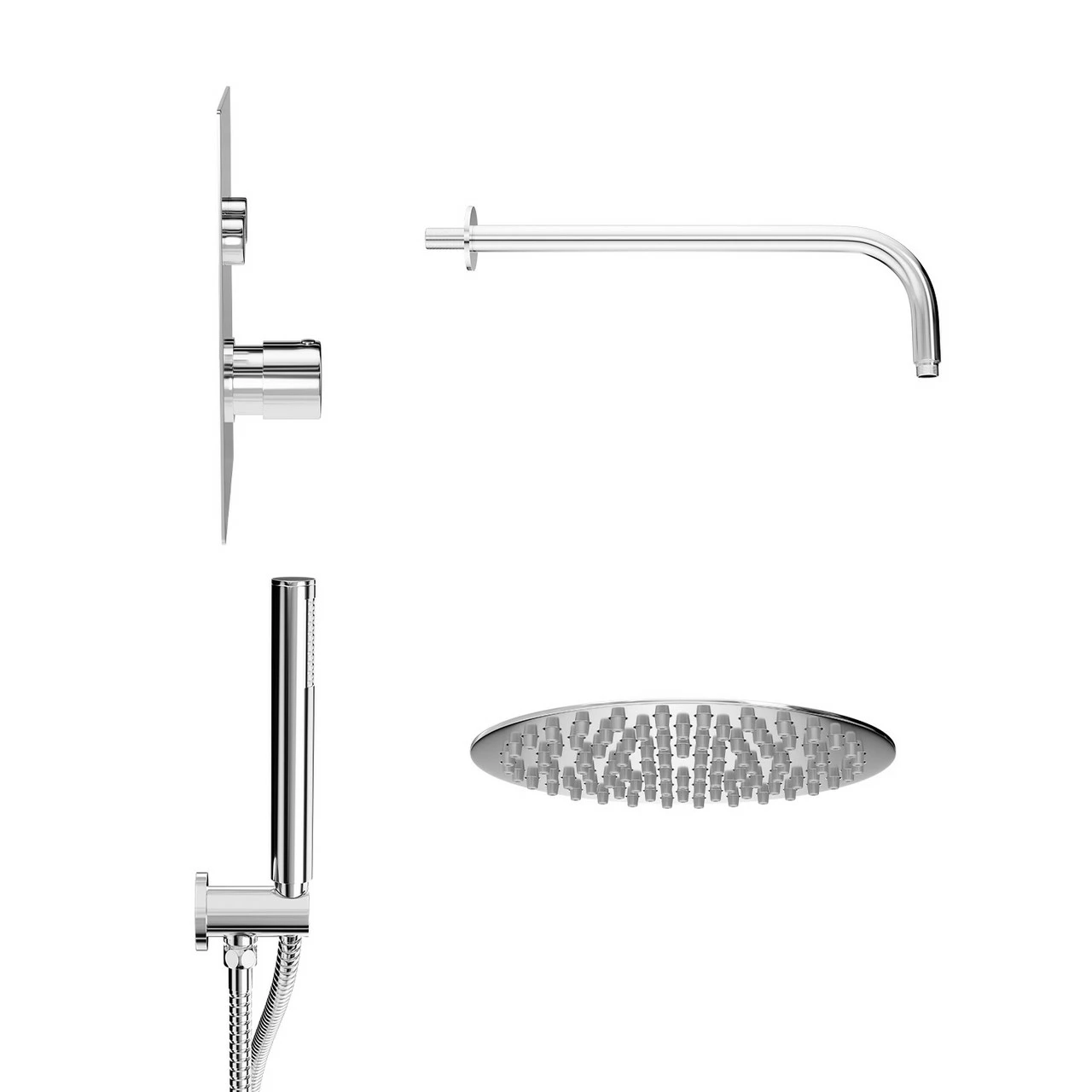 Circo Polished Chrome Concealed Push Button Twin Thermostatic Shower Valve Including Round Fixed Shower Head And Round Shower Outlet Holder With Kit - 2 Outlet 5 Circo Polished Chrome Concealed Push Button Twin Thermostatic Shower Valve Including Round Fixed Shower Head And Round Shower Outlet Holder With Kit - 2 Outlet - Image 3