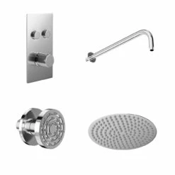 Circo Polished Chrome Concealed Push Button Twin Thermostatic Shower Valve With Round Fixed Shower Head And Body Jets - 2 Outlet 10 Circo Polished Chrome Concealed Push Button Twin Thermostatic Shower Valve With Round Fixed Shower Head And Body Jets - 2 Outlet -Wholesaledomestic Shop circo polished chrome concealed push button twin thermostatic shower valve with round fixed shower head and body jets left 25757.1672833245
