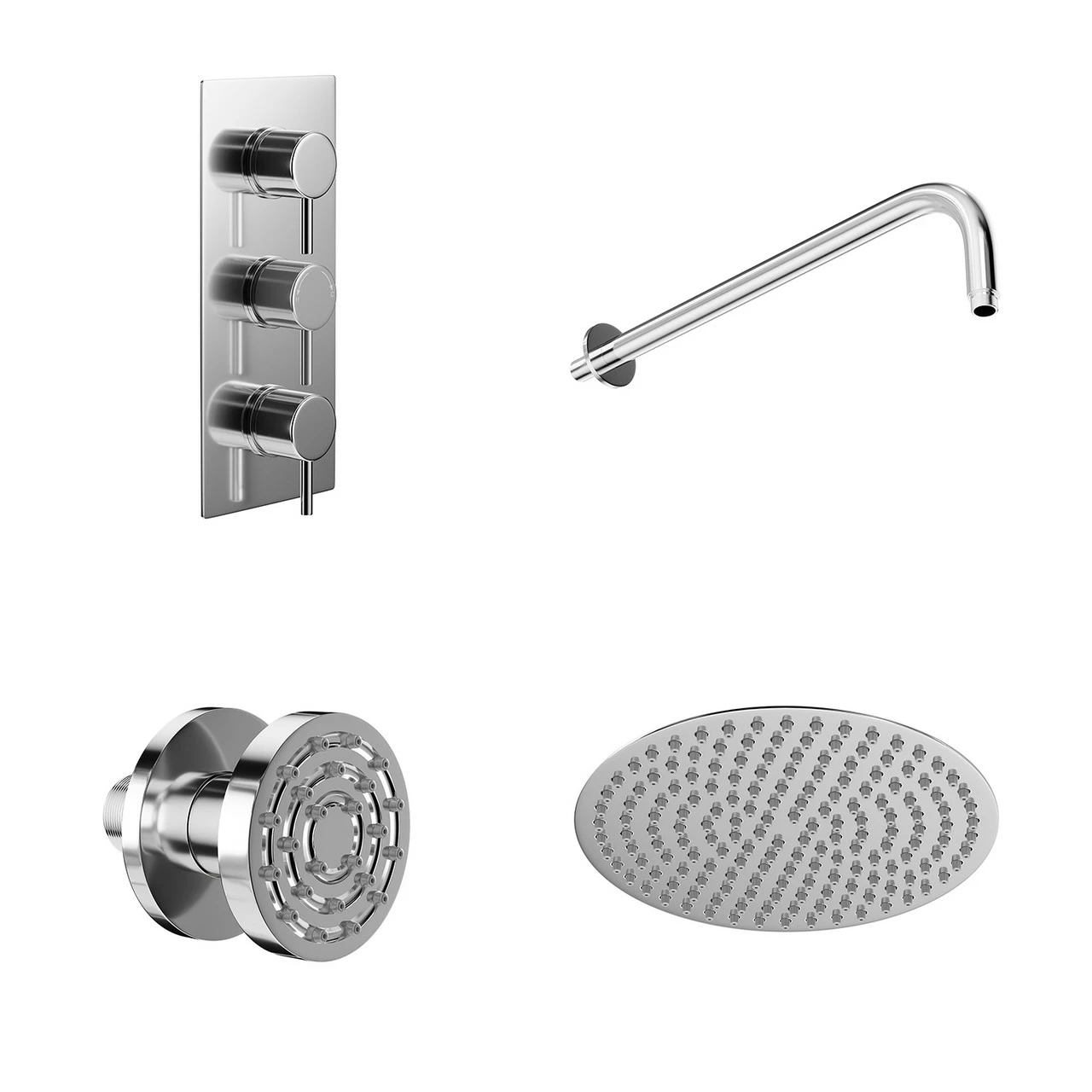 Circo Polished Chrome Concealed Triple Thermostatic Valve Mixer Shower With Round Fixed Head And Body Jets - 2 Outlet 5 Circo Polished Chrome Concealed Triple Thermostatic Valve Mixer Shower With Round Fixed Head And Body Jets - 2 Outlet - Image 3