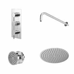 Circo Polished Chrome Concealed Triple Thermostatic Valve Mixer Shower With Round Fixed Head And Body Jets - 2 Outlet