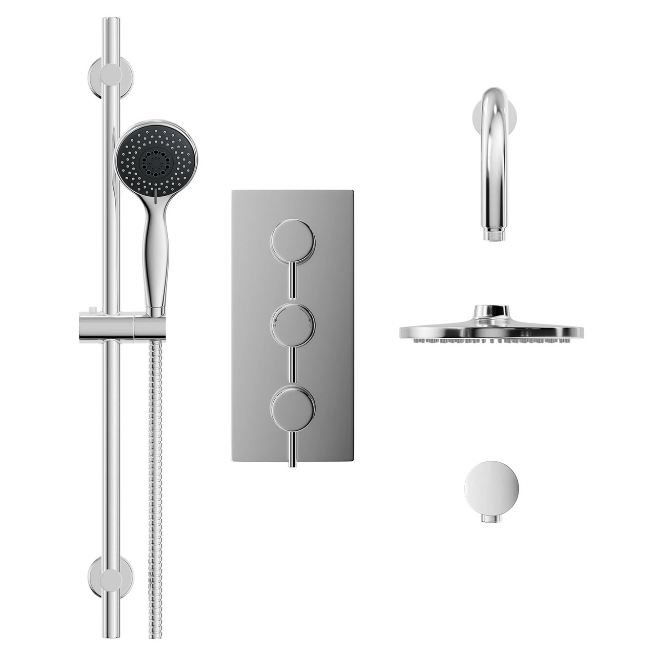 Circo Polished Chrome Triple Thermostatic Valve Mixer Shower With Round Fixed Head And Clyde Shower Slide Rail Kit - 2 Outlet 4 Circo Polished Chrome Triple Thermostatic Valve Mixer Shower With Round Fixed Head And Clyde Shower Slide Rail Kit - 2 Outlet - Image 2