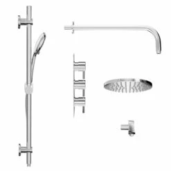 Circo Polished Chrome Triple Thermostatic Valve Mixer Shower With Round Fixed Head And Clyde Shower Slide Rail Kit - 2 Outlet 11 Circo Polished Chrome Triple Thermostatic Valve Mixer Shower With Round Fixed Head And Clyde Shower Slide Rail Kit - 2 Outlet -Wholesaledomestic Shop circo polished chrome triple thermostatic valve mixer shower with round fixed head and clyde shower slide rail kit side 83282.1652445398
