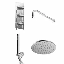 Circo Polished Chrome Triple Thermostatic Valve Mixer Shower With Round Fixed Head And Round Handset Outlet Holder - 2 Outlet