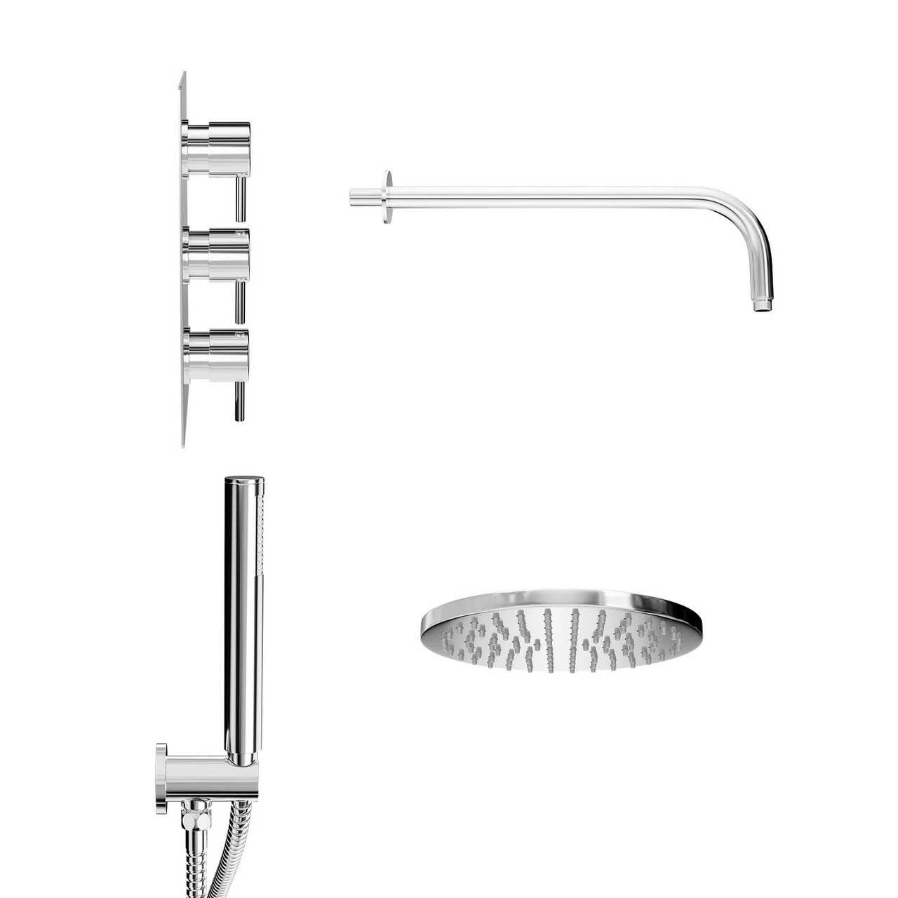 Circo Polished Chrome Triple Thermostatic Valve Mixer Shower With Round Fixed Head And Round Handset Outlet Holder - 2 Outlet 6 Circo Polished Chrome Triple Thermostatic Valve Mixer Shower With Round Fixed Head And Round Handset Outlet Holder - 2 Outlet - Image 4