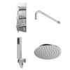 Circo Polished Chrome Triple Thermostatic Valve Mixer Shower With Round Fixed Head And Square Handset Outlet Holder - 2 Outlet