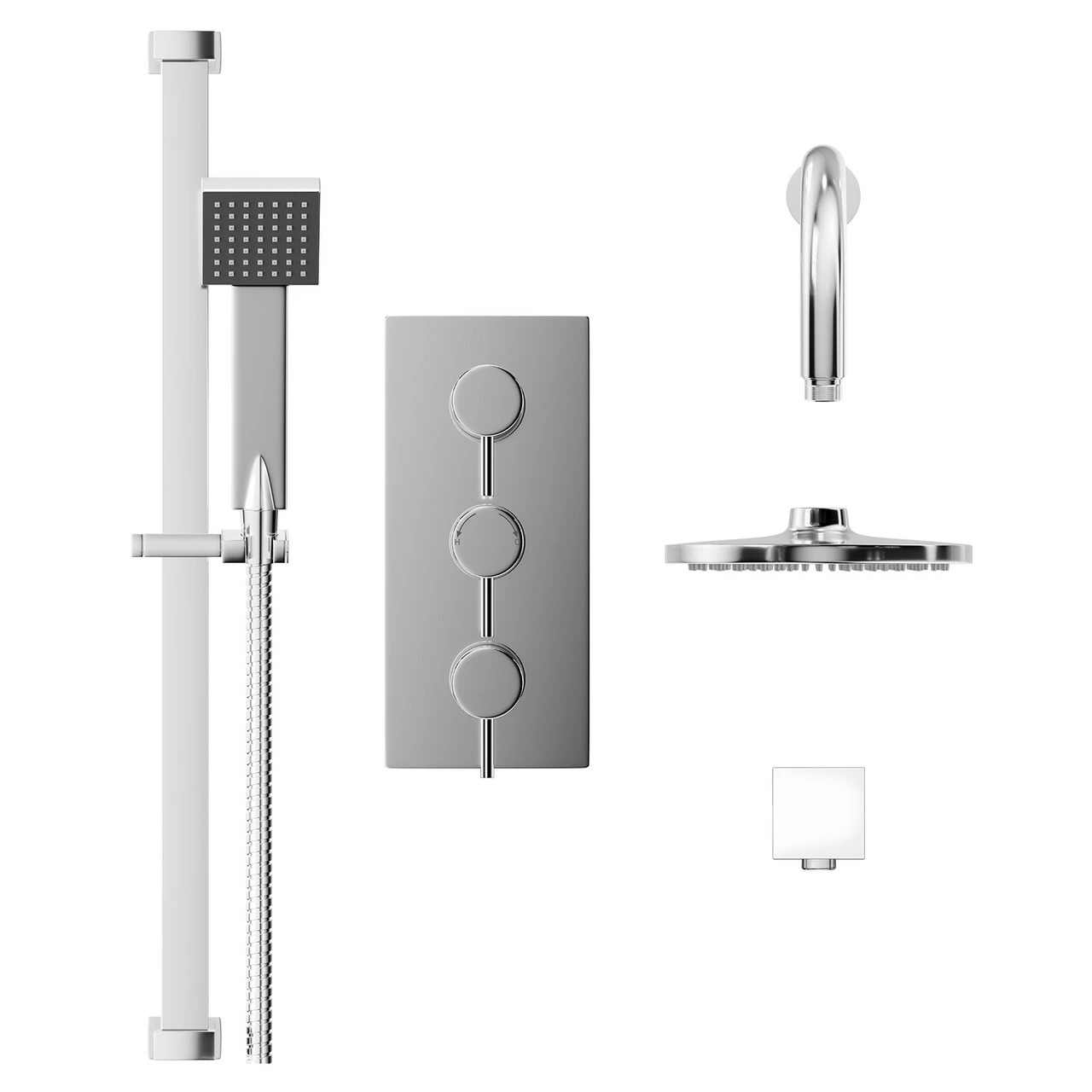 Circo Polished Chrome Triple Thermostatic Valve Mixer Shower With Round Fixed Head And Thames Shower Slide Rail Kit - 2 Outlet 4 Circo Polished Chrome Triple Thermostatic Valve Mixer Shower With Round Fixed Head And Thames Shower Slide Rail Kit - 2 Outlet - Image 2
