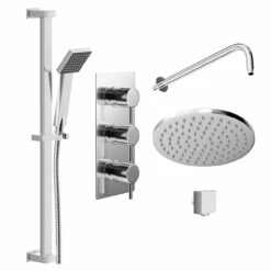 Circo Polished Chrome Triple Thermostatic Valve Mixer Shower With Round Fixed Head And Thames Shower Slide Rail Kit - 2 Outlet 10 Circo Polished Chrome Triple Thermostatic Valve Mixer Shower With Round Fixed Head And Thames Shower Slide Rail Kit - 2 Outlet -Wholesaledomestic Shop circo polished chrome triple thermostatic valve mixer shower with round fixed head and thames shower slide rail kit left 02111.1652445396