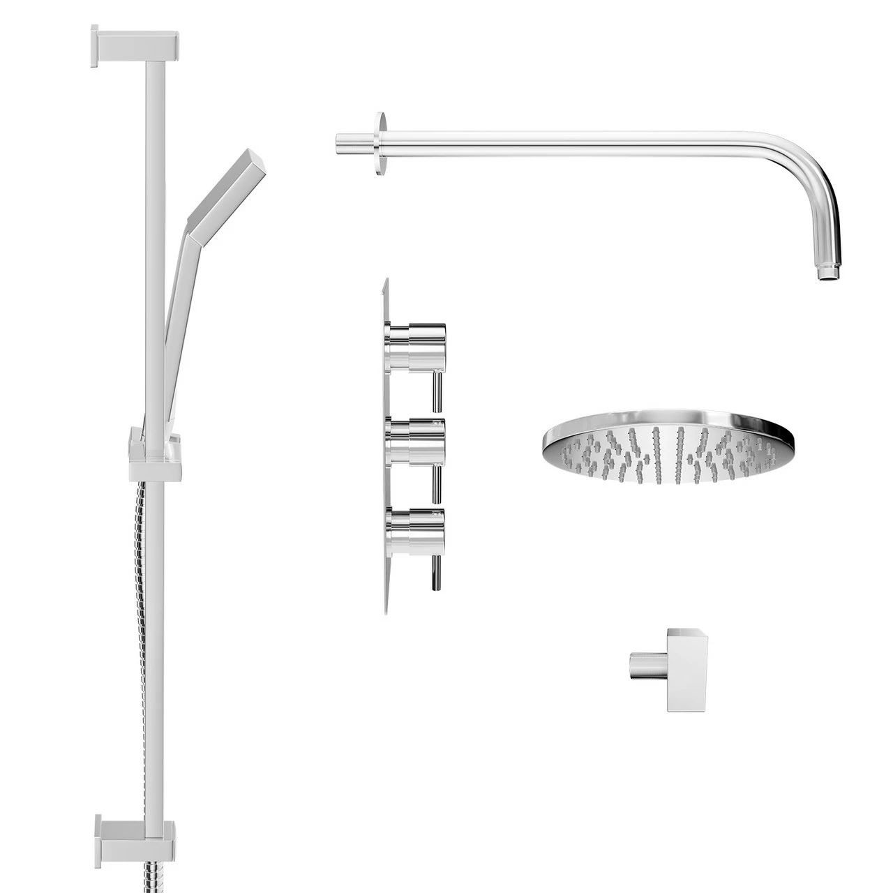 Circo Polished Chrome Triple Thermostatic Valve Mixer Shower With Round Fixed Head And Thames Shower Slide Rail Kit - 2 Outlet 6 Circo Polished Chrome Triple Thermostatic Valve Mixer Shower With Round Fixed Head And Thames Shower Slide Rail Kit - 2 Outlet - Image 4