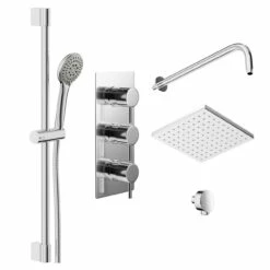 Circo Polished Chrome Triple Thermostatic Valve Mixer Shower With Square Fixed Head And Avon Shower Slide Rail Kit - 2 Outlet 10 Circo Polished Chrome Triple Thermostatic Valve Mixer Shower With Square Fixed Head And Avon Shower Slide Rail Kit - 2 Outlet -Wholesaledomestic Shop circo polished chrome triple thermostatic valve mixer shower with square fixed head and avon shower slide rail kit left 38265.1652445392