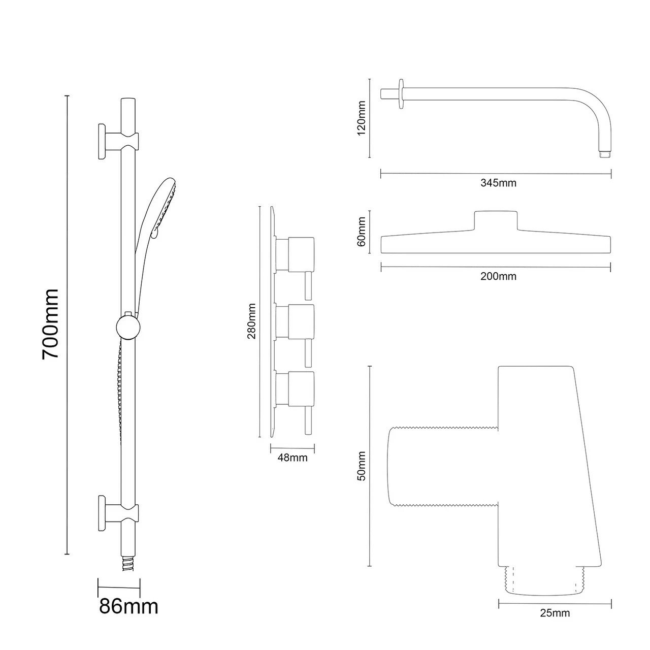 Circo Polished Chrome Triple Thermostatic Valve Mixer Shower With Square Fixed Head And Clyde Shower Slide Rail Kit - 2 Outlet 8 Circo Polished Chrome Triple Thermostatic Valve Mixer Shower With Square Fixed Head And Clyde Shower Slide Rail Kit - 2 Outlet - Image 6