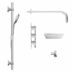 Circo Polished Chrome Triple Thermostatic Valve Mixer Shower With Square Fixed Head And Clyde Shower Slide Rail Kit - 2 Outlet 11 Circo Polished Chrome Triple Thermostatic Valve Mixer Shower With Square Fixed Head And Clyde Shower Slide Rail Kit - 2 Outlet -Wholesaledomestic Shop circo polished chrome triple thermostatic valve mixer shower with square fixed head and clyde shower slide rail kit side 53524.1652445393