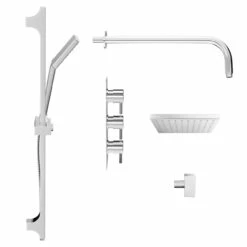 Circo Polished Chrome Triple Thermostatic Valve Mixer Shower With Square Fixed Head And Severn Shower Slide Rail Kit - 2 Outlet -Wholesaledomestic Shop circo polished chrome triple thermostatic valve mixer shower with square fixed head and severn shower slide rail kit side 63846.1652445390