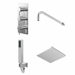 Circo Polished Chrome Triple Thermostatic Valve Mixer Shower With Square Fixed Head And Square Handset Outlet Holder - 2 Outlet