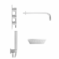 Circo Polished Chrome Triple Thermostatic Valve Mixer Shower With Square Fixed Head And Square Handset Outlet Holder - 2 Outlet -Wholesaledomestic Shop circo polished chrome triple thermostatic valve mixer shower with square fixed head and square handset outlet holder side 24905.1652445389