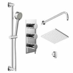 Circo Polished Chrome Triple Thermostatic Valve Mixer Shower With Square Fixed Head And Tyne Shower Slide Rail Kit - 2 Outlet -Wholesaledomestic Shop circo polished chrome triple thermostatic valve mixer shower with square fixed head and tyne shower slide rail kit left 03968.1652445392