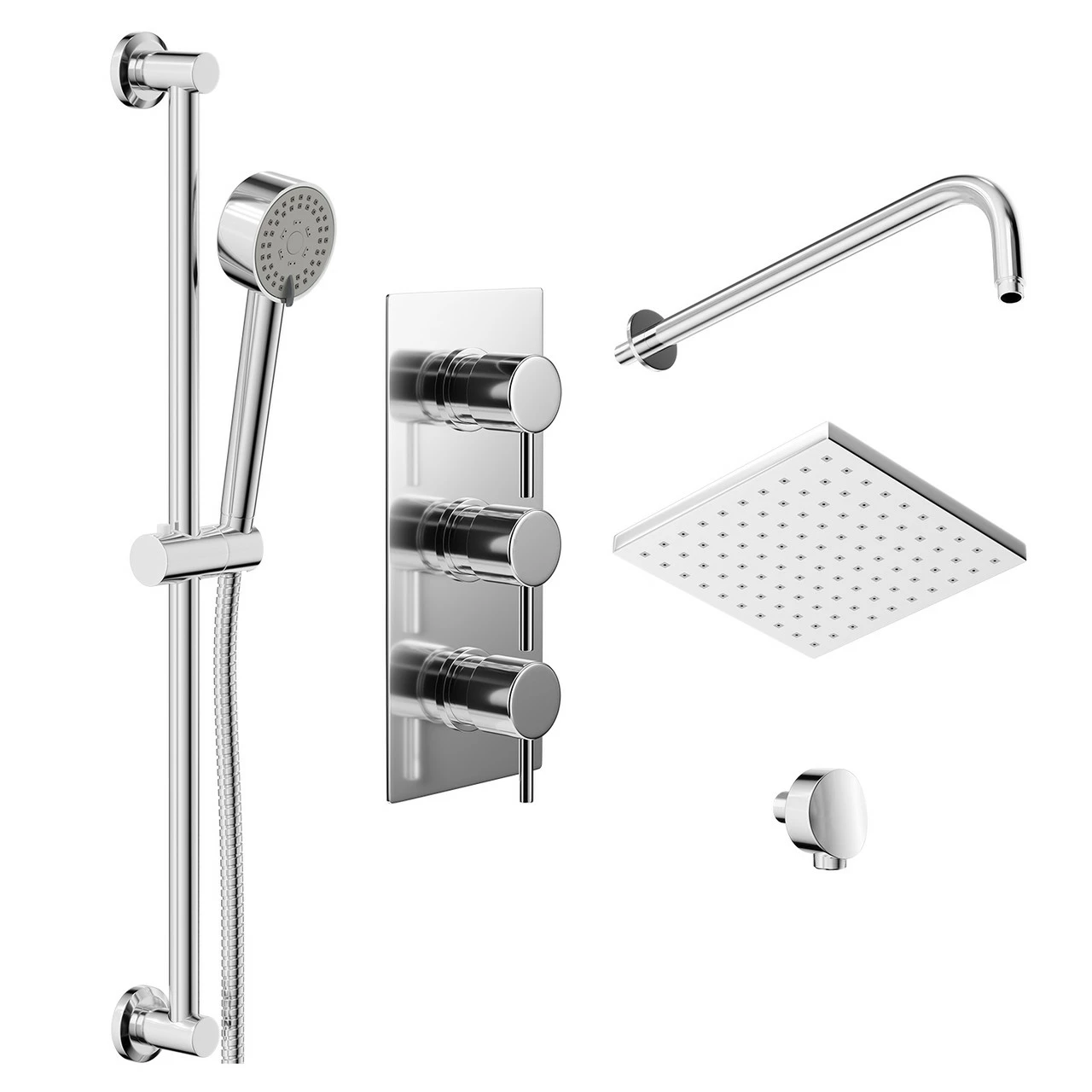Circo Polished Chrome Triple Thermostatic Valve Mixer Shower With Square Fixed Head And Tyne Shower Slide Rail Kit - 2 Outlet - Image 3