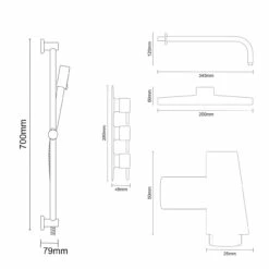 Circo Polished Chrome Triple Thermostatic Valve Mixer Shower With Square Fixed Head And Tyne Shower Slide Rail Kit - 2 Outlet -Wholesaledomestic Shop circo polished chrome triple thermostatic valve mixer shower with square fixed head and tyne shower slide rail kit line side 25920.1652445392