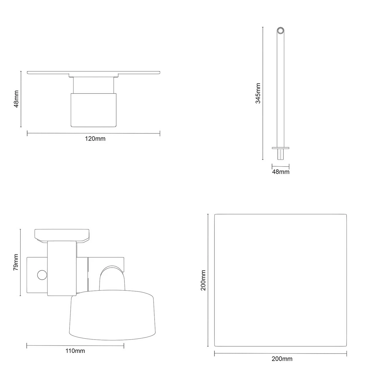Circo Polished Chrome Triple Thermostatic Valve Mixer Shower With Square Fixed Head And Tyne Shower Slide Rail Kit - 2 Outlet - Image 5