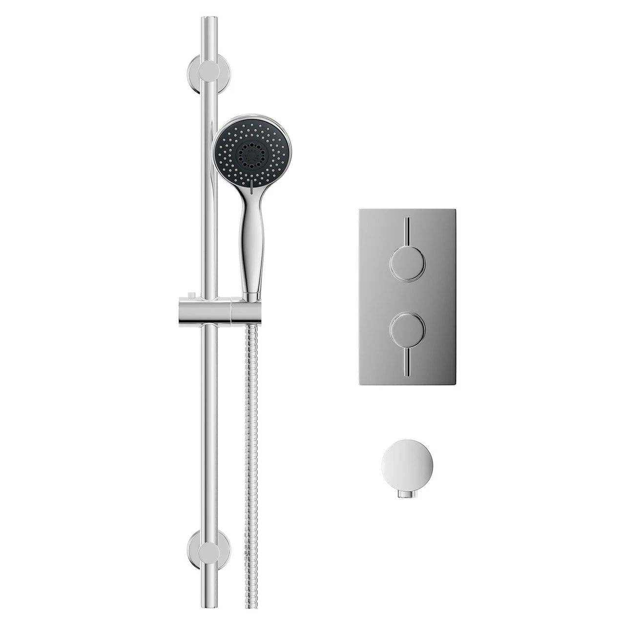 Circo Polished Chrome Twin Thermostatic Valve Mixer Shower With Clyde Slide Rail Kit And Round Shower Elbow - 1 Outlet 4 Circo Polished Chrome Twin Thermostatic Valve Mixer Shower With Clyde Slide Rail Kit And Round Shower Elbow - 1 Outlet - Image 2