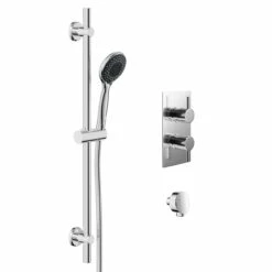 Circo Polished Chrome Twin Thermostatic Valve Mixer Shower With Clyde Slide Rail Kit And Round Shower Elbow - 1 Outlet 10 Circo Polished Chrome Twin Thermostatic Valve Mixer Shower With Clyde Slide Rail Kit And Round Shower Elbow - 1 Outlet -Wholesaledomestic Shop circo polished chrome twin thermostatic valve mixer shower with clyde slide rail kit and round shower elbow left 74061.1652445410
