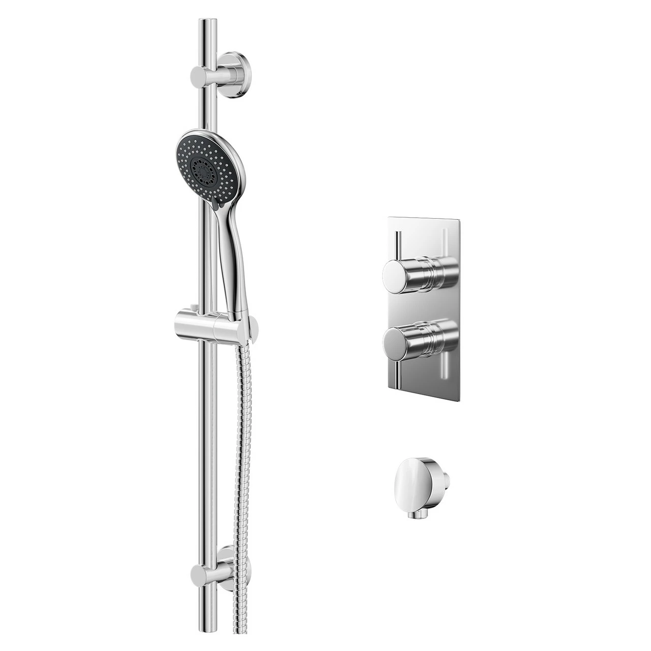 Circo Polished Chrome Twin Thermostatic Valve Mixer Shower With Clyde Slide Rail Kit And Round Shower Elbow - 1 Outlet 3 Circo Polished Chrome Twin Thermostatic Valve Mixer Shower With Clyde Slide Rail Kit And Round Shower Elbow - 1 Outlet