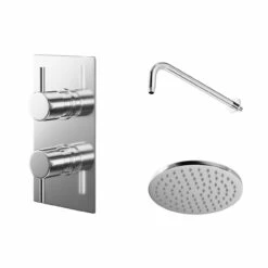 Windsor. Circo Polished Chrome Twin Thermostatic Valve Mixer Shower With Round Shower Head And Wall Arm - 1 Outlet