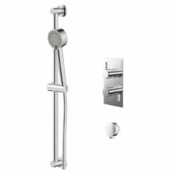 Circo Polished Chrome Twin Thermostatic Valve Mixer Shower With Tyne Slide Rail Kit And Round Shower Elbow - 1 Outlet