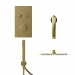 Colore Brushed Brass Concealed Push Button Shower Valve Including Round Fixed Shower Head And Round Handset Outlet Holder With Kit - 2 Outlet 9 Colore Brushed Brass Concealed Push Button Shower Valve Including Round Fixed Shower Head And Round Handset Outlet Holder With Kit - 2 Outlet -Wholesaledomestic Shop colore brushed brass concealed push button shower valve including round fixed shower head and round handset outlet holder with kit front 74064.1660769317