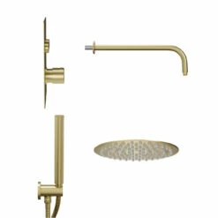 Colore Brushed Brass Concealed Push Button Shower Valve Including Round Fixed Shower Head And Round Handset Outlet Holder With Kit - 2 Outlet 11 Colore Brushed Brass Concealed Push Button Shower Valve Including Round Fixed Shower Head And Round Handset Outlet Holder With Kit - 2 Outlet -Wholesaledomestic Shop colore brushed brass concealed push button shower valve including round fixed shower head and round handset outlet holder with kit side 88282.1660769317