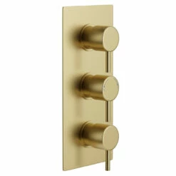 Colore Round Brushed Brass Concealed Triple Theromstatic Shower Valve - 2 Outlet 10 Colore Round Brushed Brass Concealed Triple Theromstatic Shower Valve - 2 Outlet -Wholesaledomestic Shop colore brushed brass round concealed triple theromstatic shower valve left 98008.1652444924