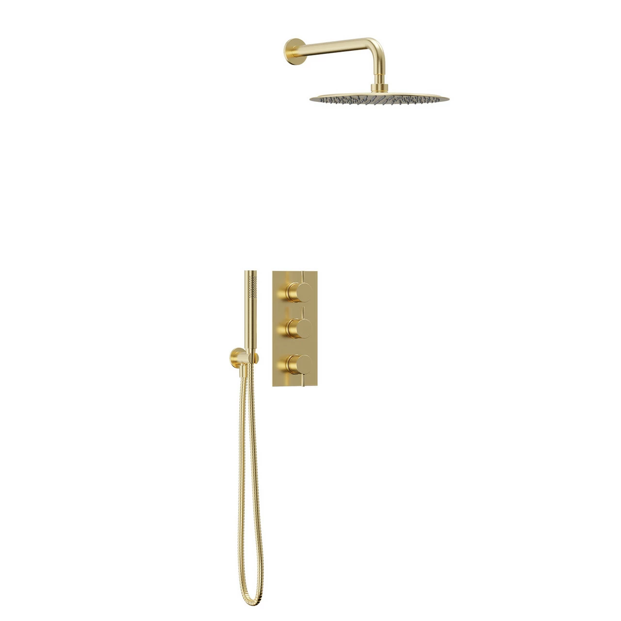 Colore Brushed Brass Triple Thermostatic Valve Mixer Shower Including 300mm Round Fixed Shower Head With Wall Arm And Round Shower Outlet Holder With Kit - 2 Outlet 5 Colore Brushed Brass Triple Thermostatic Valve Mixer Shower Including 300mm Round Fixed Shower Head With Wall Arm And Round Shower Outlet Holder With Kit - 2 Outlet - Image 3
