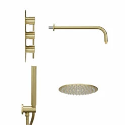 Colore Brushed Brass Triple Thermostatic Valve Mixer Shower With Round Fixed Head And Round Handset Outlet Holder - 2 Outlet 11 Colore Brushed Brass Triple Thermostatic Valve Mixer Shower With Round Fixed Head And Round Handset Outlet Holder - 2 Outlet -Wholesaledomestic Shop colore brushed brass triple thermostatic valve mixer shower with round fixed head and round handset outlet holder side 40728.1660769318