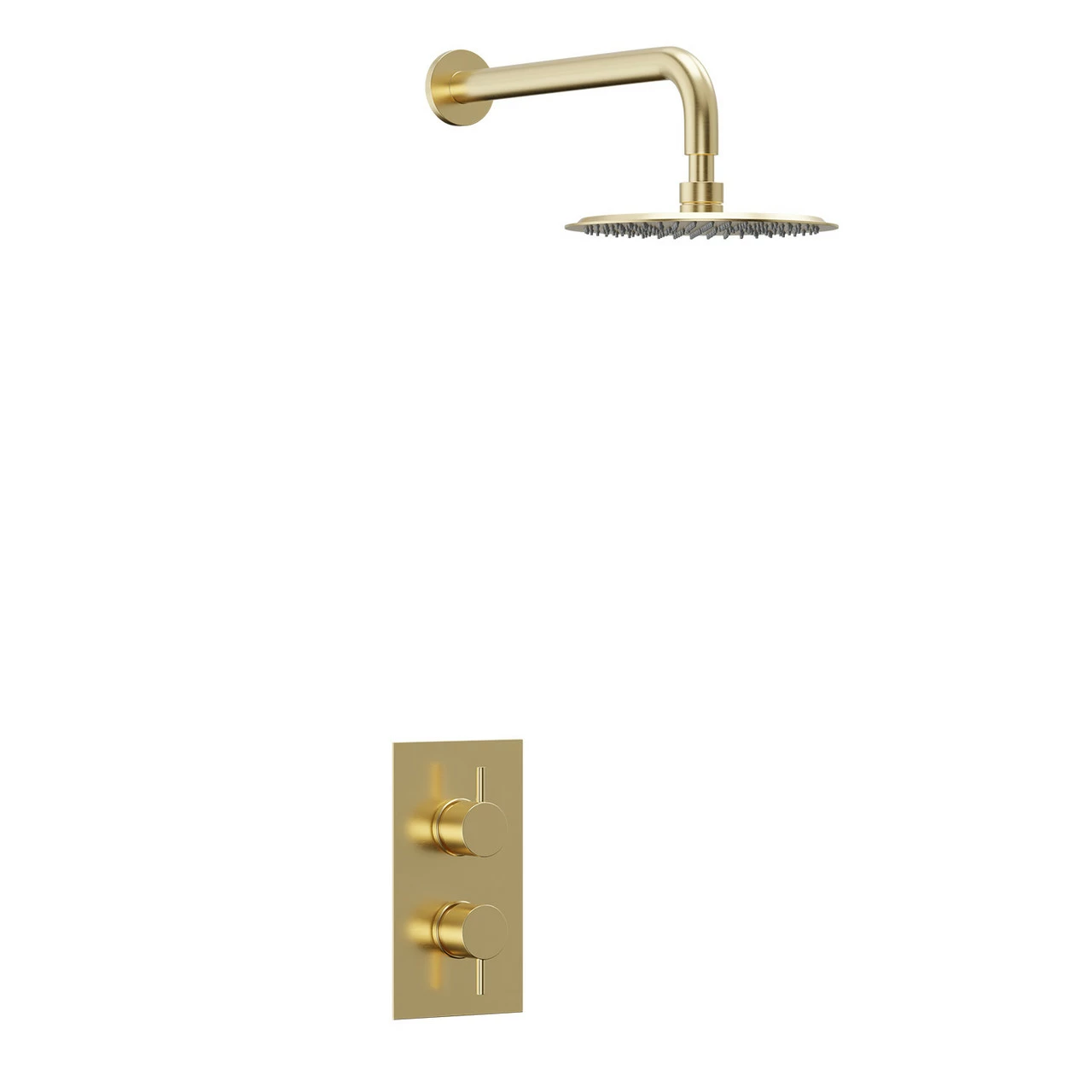 Colore Brushed Brass Twin Thermostatic Valve Mixer Shower With 200mm Round Fixed Shower Head And Wall Arm- 1 Outlet 5 Colore Brushed Brass Twin Thermostatic Valve Mixer Shower With 200mm Round Fixed Shower Head And Wall Arm- 1 Outlet - Image 3