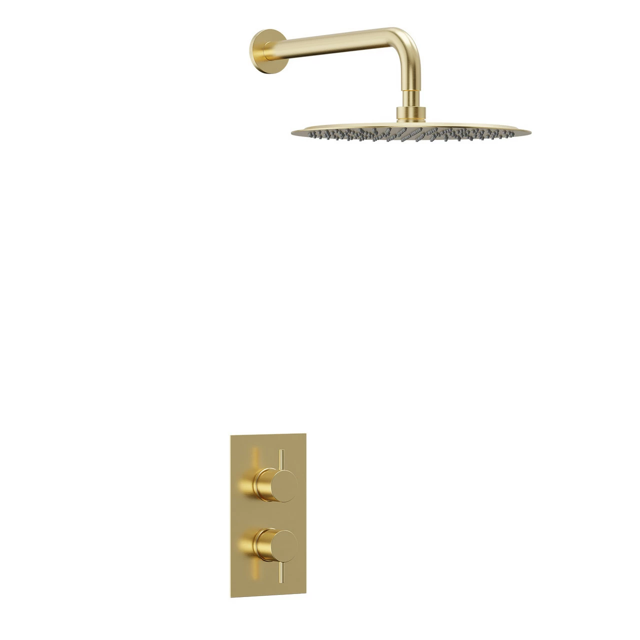 Colore Brushed Brass Twin Thermostatic Valve Mixer Shower With 300mm Round Fixed Shower Head And Wall Arm - 1 Outlet 5 Colore Brushed Brass Twin Thermostatic Valve Mixer Shower With 300mm Round Fixed Shower Head And Wall Arm - 1 Outlet - Image 3