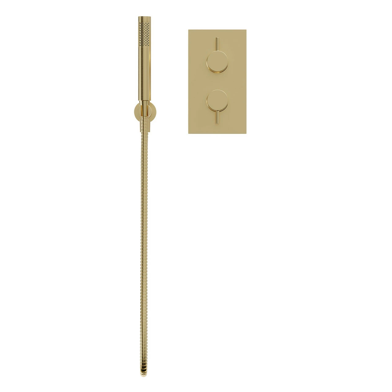 Colore Brushed Brass Twin Thermostatic Valve Mixer Shower With Round Shower Outlet Holder With Kit - 1 Outlet 4 Colore Brushed Brass Twin Thermostatic Valve Mixer Shower With Round Shower Outlet Holder With Kit - 1 Outlet - Image 2