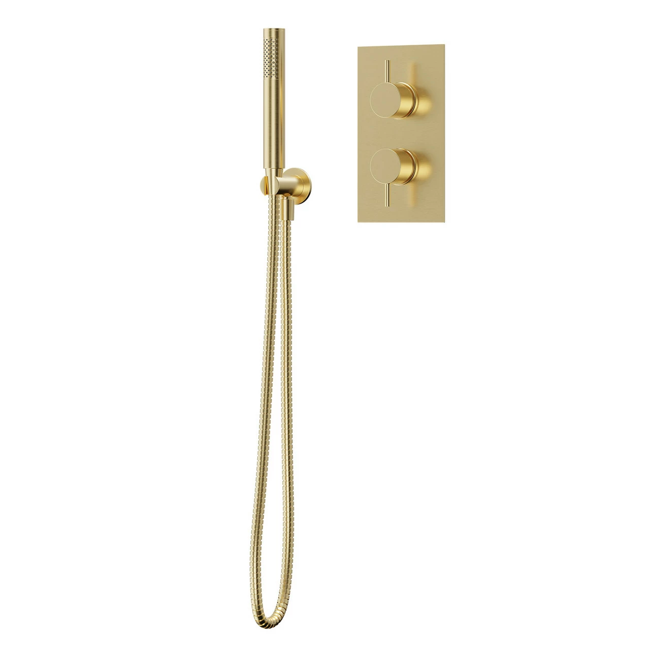 Colore Brushed Brass Twin Thermostatic Valve Mixer Shower With Round Shower Outlet Holder With Kit - 1 Outlet 3 Colore Brushed Brass Twin Thermostatic Valve Mixer Shower With Round Shower Outlet Holder With Kit - 1 Outlet