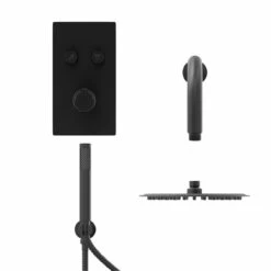 Colore Matt Black Concealed Push Button Shower Valve Including Round Fixed Shower Head And Round Handset Outlet Holder With Kit - 2 Outlet 9 Colore Matt Black Concealed Push Button Shower Valve Including Round Fixed Shower Head And Round Handset Outlet Holder With Kit - 2 Outlet -Wholesaledomestic Shop colore matt black concealed push button shower valve including round fixed shower head and round handset outlet holder with kit front 32244.1660769315