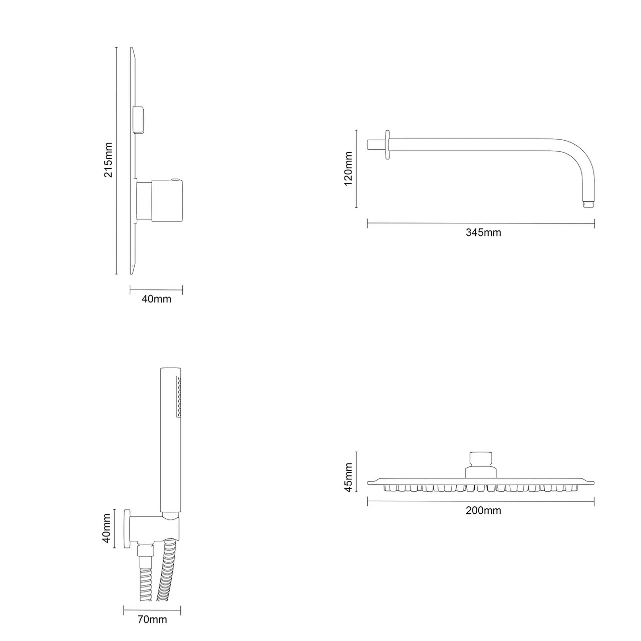 Colore Matt Black Concealed Push Button Shower Valve Including Round Fixed Shower Head And Round Handset Outlet Holder With Kit - 2 Outlet 7 Colore Matt Black Concealed Push Button Shower Valve Including Round Fixed Shower Head And Round Handset Outlet Holder With Kit - 2 Outlet - Image 5