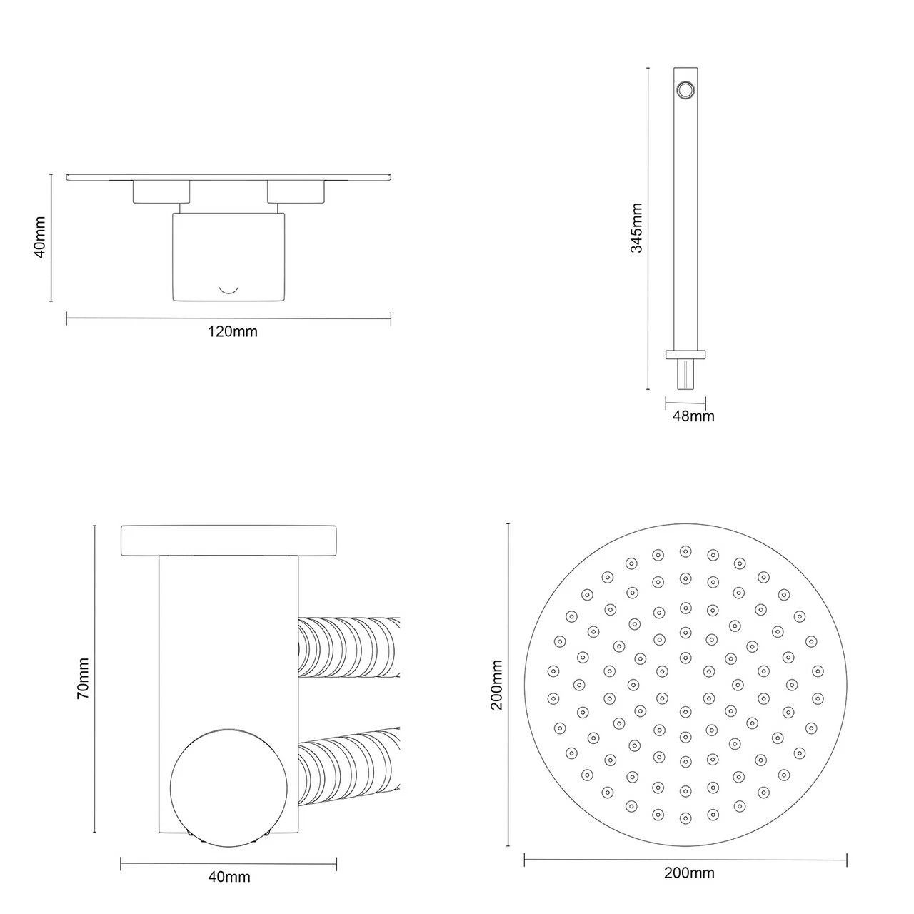 Colore Matt Black Concealed Push Button Shower Valve Including Round Fixed Shower Head And Round Handset Outlet Holder With Kit - 2 Outlet 8 Colore Matt Black Concealed Push Button Shower Valve Including Round Fixed Shower Head And Round Handset Outlet Holder With Kit - 2 Outlet - Image 6