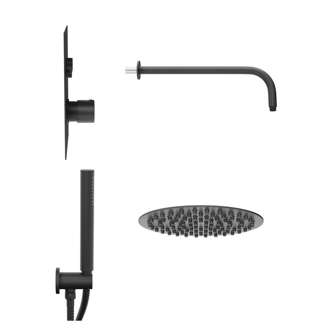 Colore Matt Black Concealed Push Button Shower Valve Including Round Fixed Shower Head And Round Handset Outlet Holder With Kit - 2 Outlet 6 Colore Matt Black Concealed Push Button Shower Valve Including Round Fixed Shower Head And Round Handset Outlet Holder With Kit - 2 Outlet - Image 4