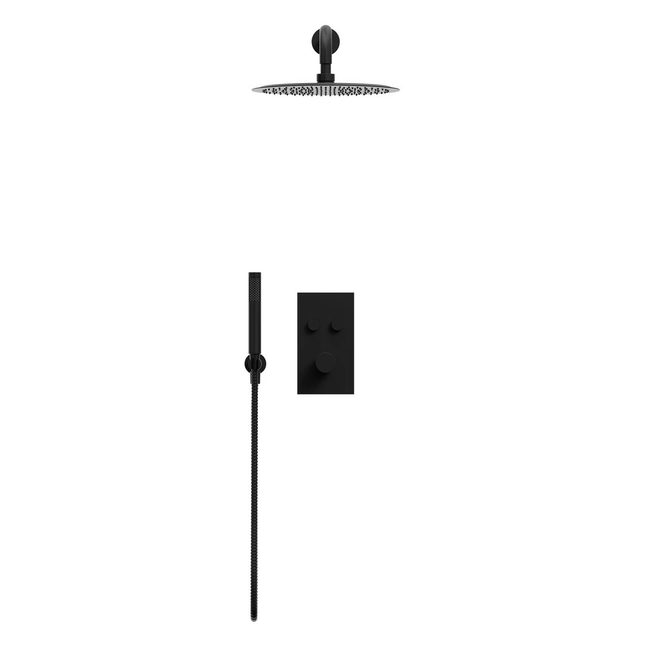 Colore Matt Black Concealed Push Button Twin Thermostatic Shower Valve Including 300mm Round Fixed Shower Head With Wall Arm And Round Shower Outlet Holder With Kit - 2 Outlet 4 Colore Matt Black Concealed Push Button Twin Thermostatic Shower Valve Including 300mm Round Fixed Shower Head With Wall Arm And Round Shower Outlet Holder With Kit - 2 Outlet - Image 2